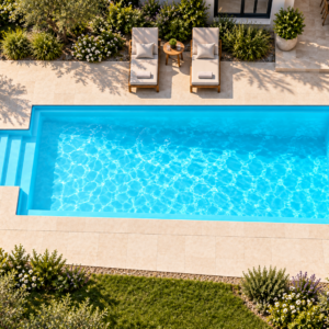 Piscina modello 14 in vetroresina – 7,60 × 3,80 m
