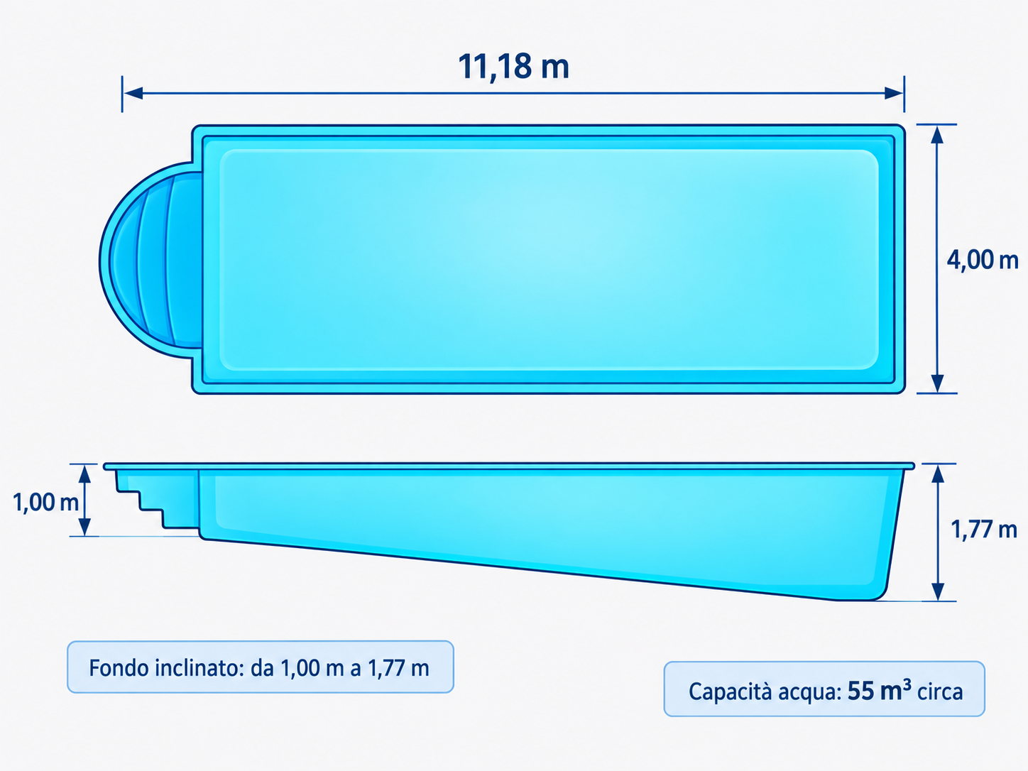 Piscina modello 05 in vetroresina – 11,18 × 4,00 m - immagine 2