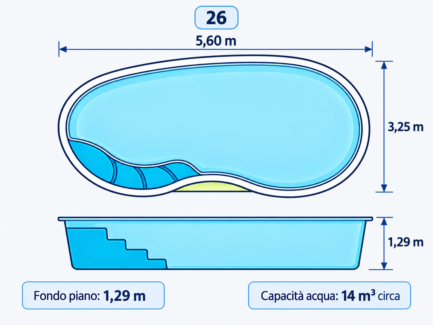Piscina modello 26 in vetroresina – 5,60 × 3,25 m - immagine 3