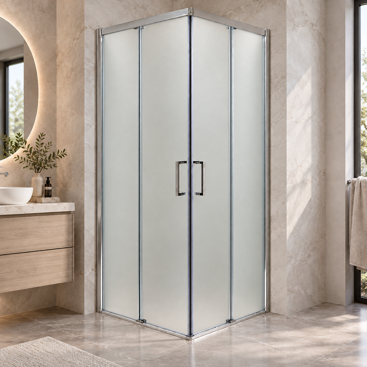 Box Doccia Ingresso Agevolato Apertura Angolare Quadro e Rettangolare In Cristallo Temperato - immagine 6