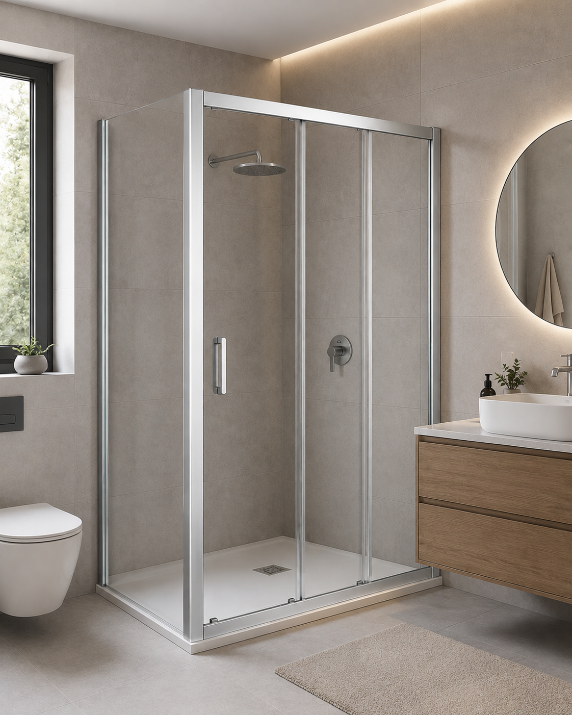 Box Doccia Angolare 3 Vetri Scorrevoli con Fisso Laterale Cristallo 6 mm Cromo - immagine 3
