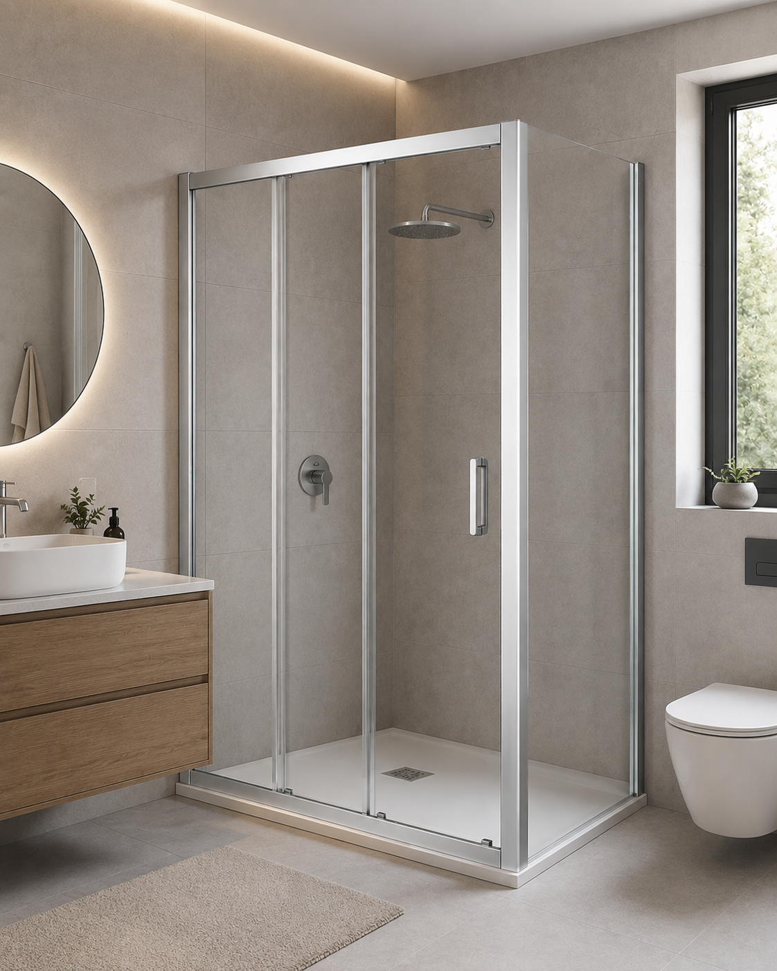 Box Doccia Angolare 3 Vetri Scorrevoli con Fisso Laterale Cristallo 6 mm Cromo - immagine 4