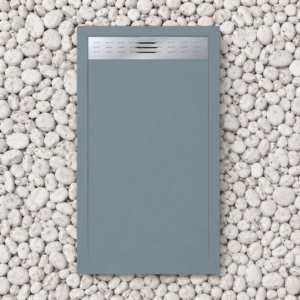 Piatti Doccia Grigio Vaio Ral 7000 Vulcano Line In Resina e Polvere Di Marmo Con Griglia Laterale