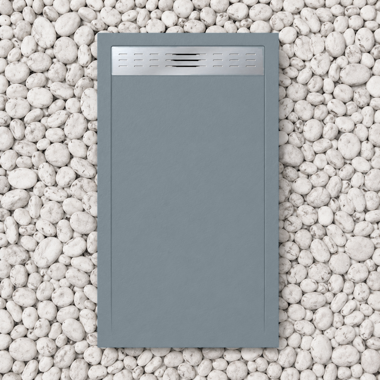 Piatti Doccia Grigio Vaio Ral 7000 Vulcano Line In Resina e Polvere Di Marmo Con Griglia Laterale