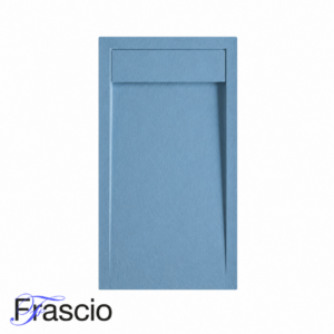 Piatti Doccia Blu Pastello Ral 5024 Vulcano Line In Resina e Polvere Di Marmo Con Griglia Laterale In Marmo Resina