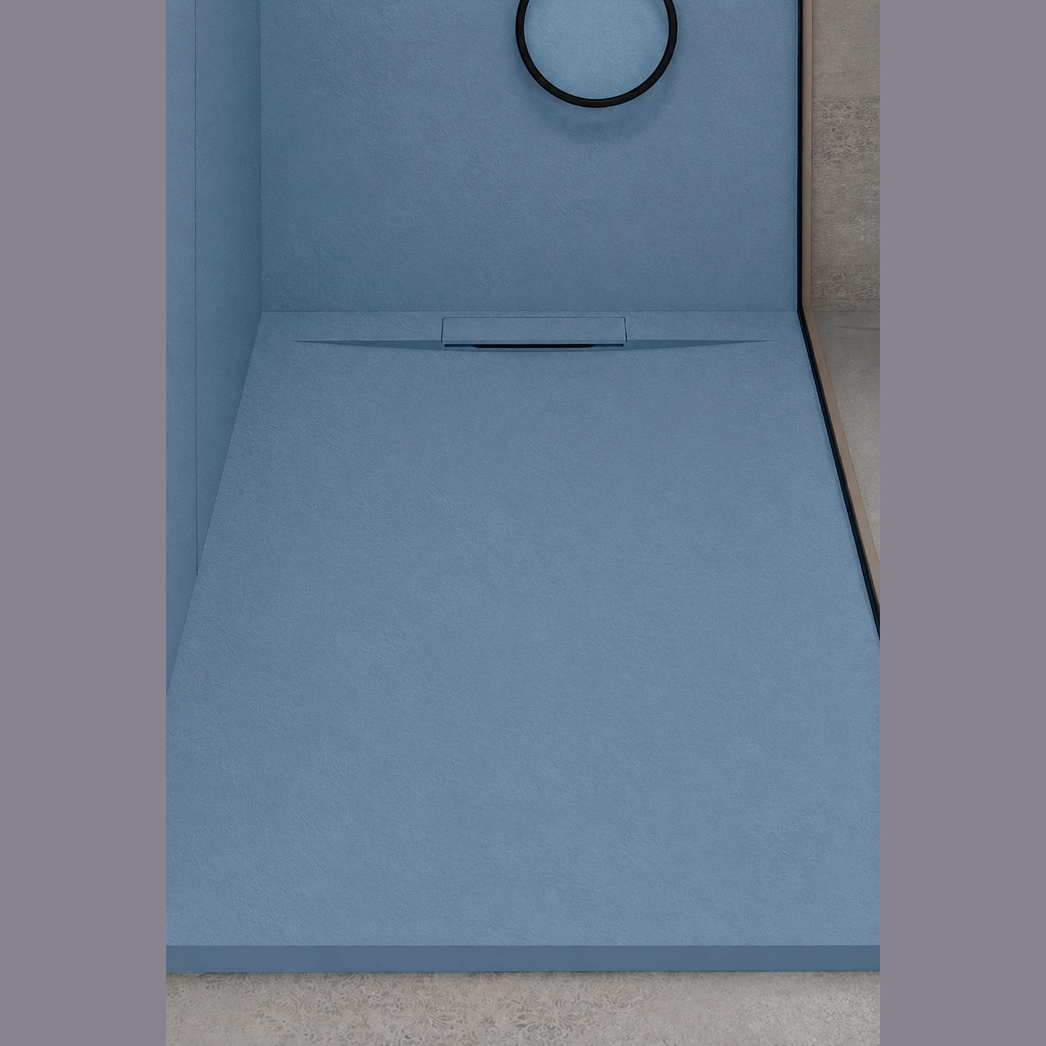 Piatti Doccia Blu Colomba RAL 5014 Vulcano Line PLUS In Resina e Polvere Di Marmo Con Griglia Laterale IN MARMORESINA - immagine 3